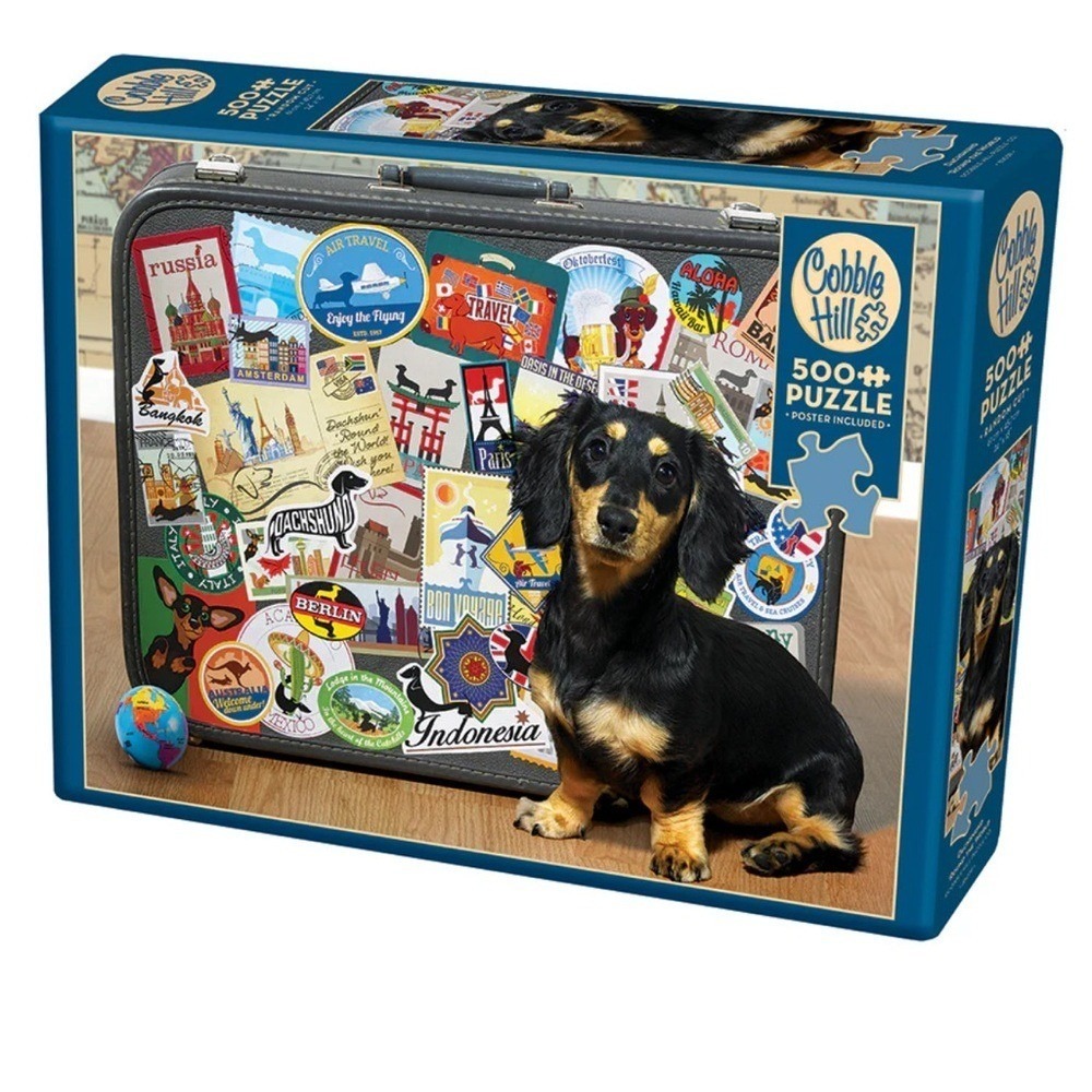 Cobble Hill Dachshund Round the World 500 Piece Jigsaw Puzzle 85039 New Sealed